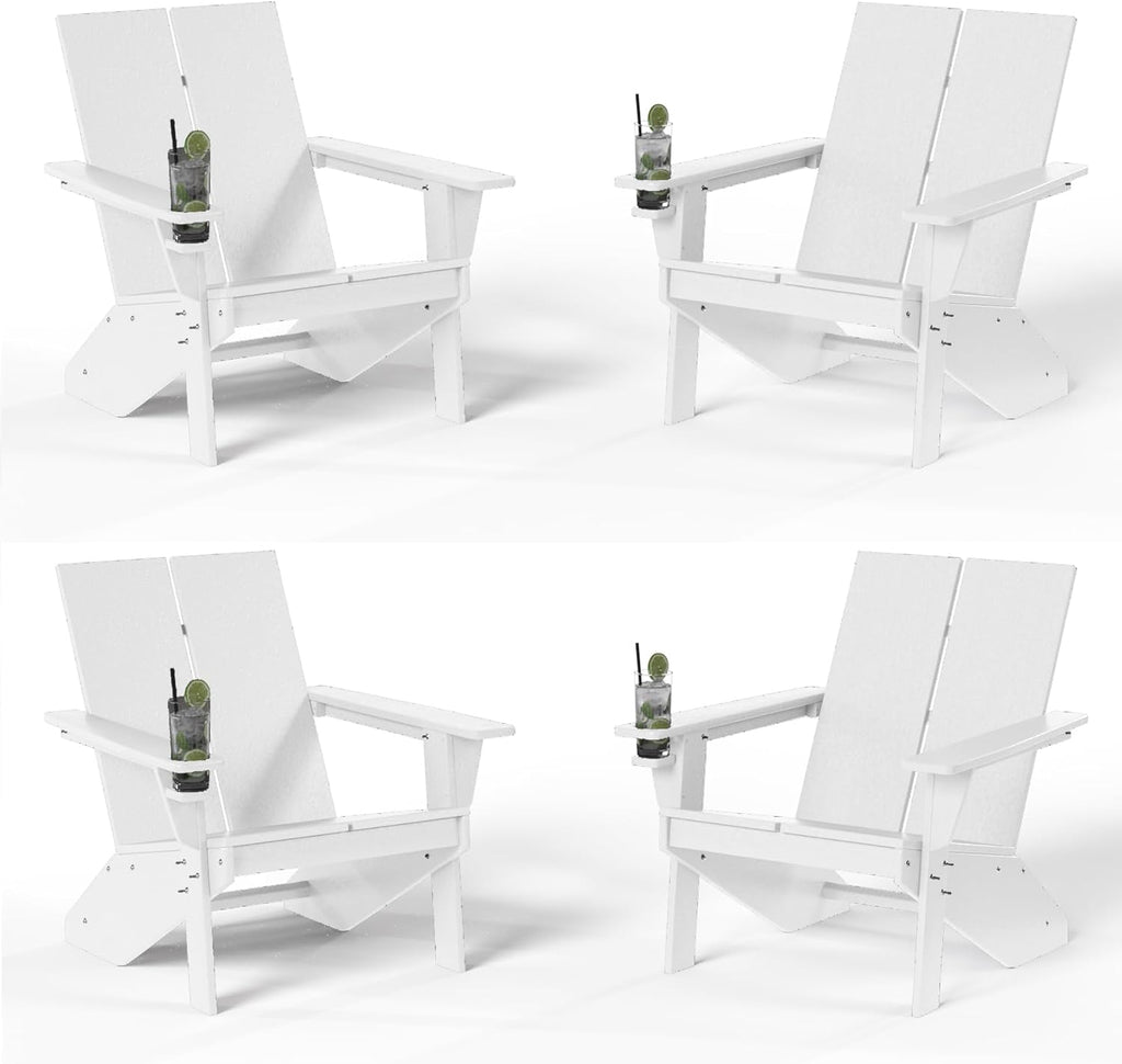 Costaelm Lawn Chairs, Front Porch Chairs HDPE Balcony Pool Adirondack Chair, Modern Outdoor Patio Chair, Garden Resin Lounge for Outside (Set of 4), White