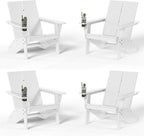 Costaelm Lawn Chairs, Front Porch Chairs HDPE Balcony Pool Adirondack Chair, Modern Outdoor Patio Chair, Garden Resin Lounge for Outside (Set of 4), White