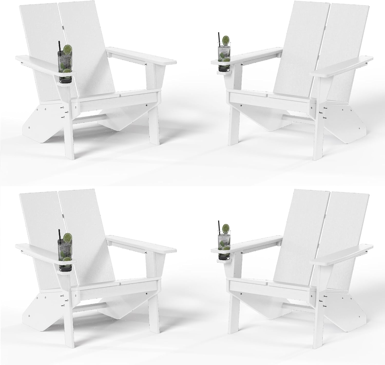 Costaelm Lawn Chairs, Front Porch Chairs HDPE Balcony Pool Adirondack Chair, Modern Outdoor Patio Chair, Garden Resin Lounge for Outside (Set of 4), White