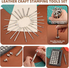 Leather Working Tooling Kit All-in-One Set Leatherworking Crafting Tools with Apron Custom Handbag Cutting Mats Stamping Engraving Punching Sewing Sanding Tools for Leather Making Repair Professional
