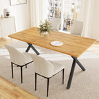 HIPIHOM 5-Piece Dining Table Set for 4-6 People, 63" MDF Kitchen Table with 4 Upholstered Chairs, Metal Legs for Dining Room, Kitchen(Oak Table+4 White Chairs)