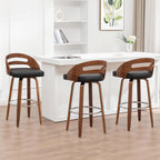 Swivel Bar Stools Set of 3, 30 inch Mid Century Bar Stools with Bentwood Curved Back, Walnut Craftsmanship, Upholstered Faux Leather, Bar Height BarStools for Bar/Cafe/Pub (Black, 30" Seat Height)