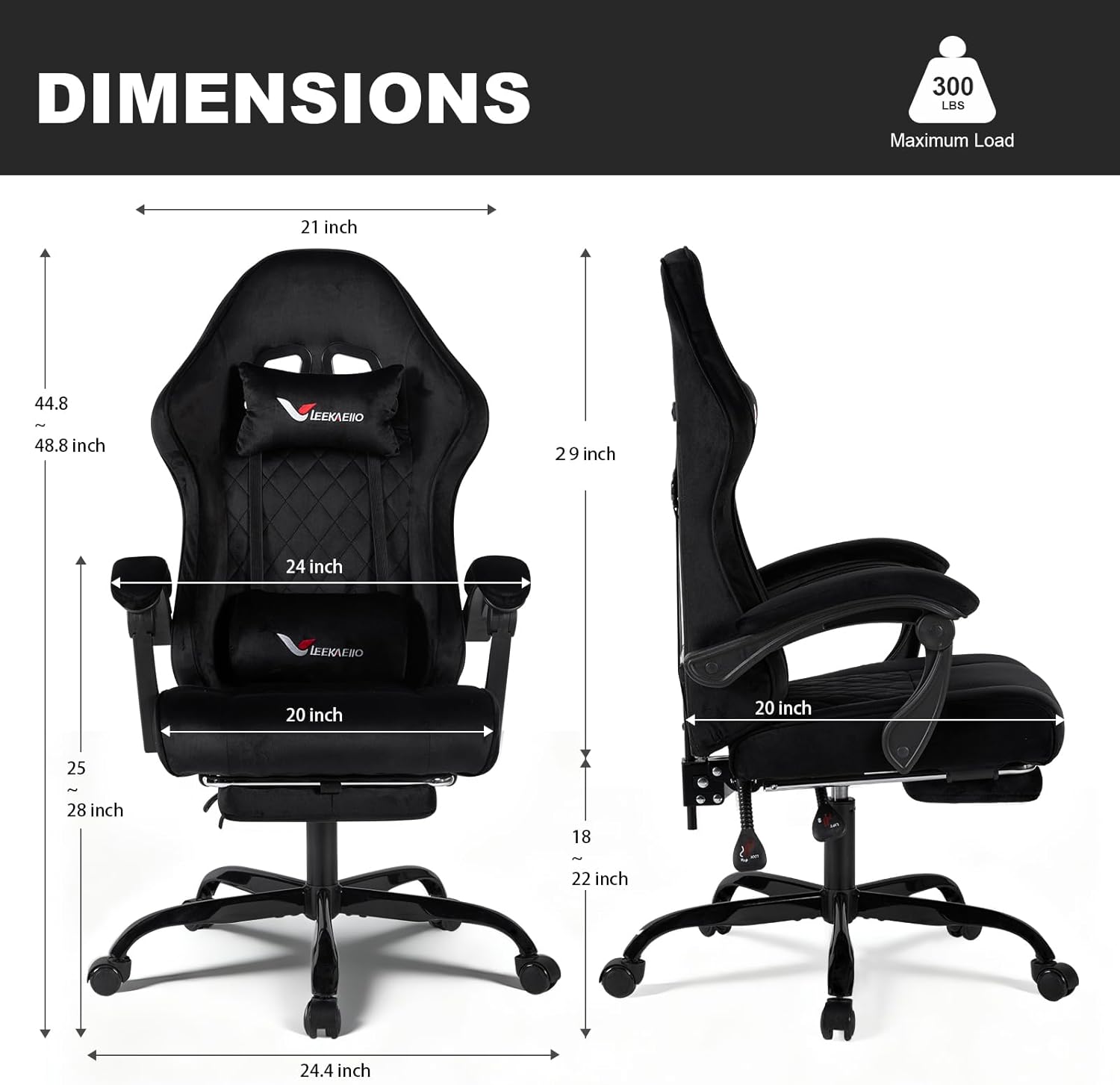 Velvet Gaming Chair for Adults with Pocket Spring Cushion Seat,Soft Gaming Chair Fabric with Extendable Footrest, Swivel Recliner with Ergonomic Lumbar Support and Headrest for Home/Office(Black)