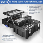 4 Tier Stackable Rolling Tool Box with Wheels | Modular Tool Organizer Box Storage System | Portable Tool Box with Drawers | Tough and Durable | for Garage Storage | Home Repairs | Professional Work