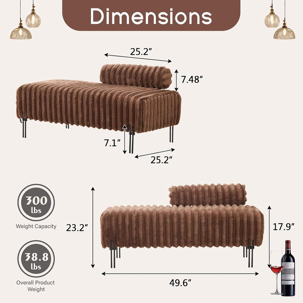 NIOIIKIT 49.6" Modern Loveseat Sofa Couch, Upholstered Accent Sofa with Golden Legs and Adjustable Backrest, Small Faux Fur Couches for Bedroom, Living Room, Compact Small Space (Brown)