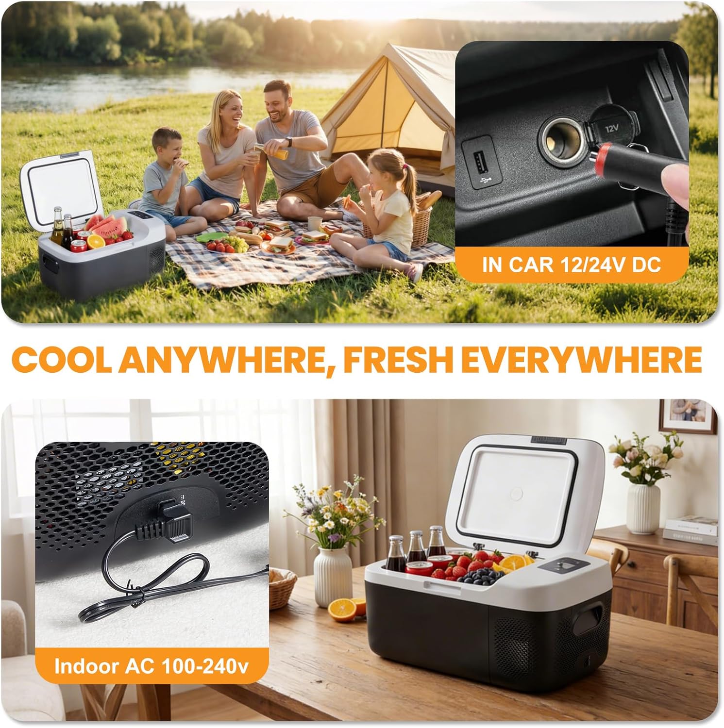 NEWBULIG 12 Volt Car Refrigerator, 17QT Single-Zone Electric Cooler for Vehicles, 12/24V DC & 100-240V AC, -4℉-68℉ Freezer, Bluetooth Control, Battery Protection & Child Lock for Travel, Camping