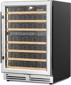 Upstreman 24 Inch Wine Fridge, 54 Bottles Dual Zone Wine Cooler Refrigerator, Small Built-in or Freestanding Wine Fridge with Stainless Steel Glass Door for Home, Office, or Kitchen, W54