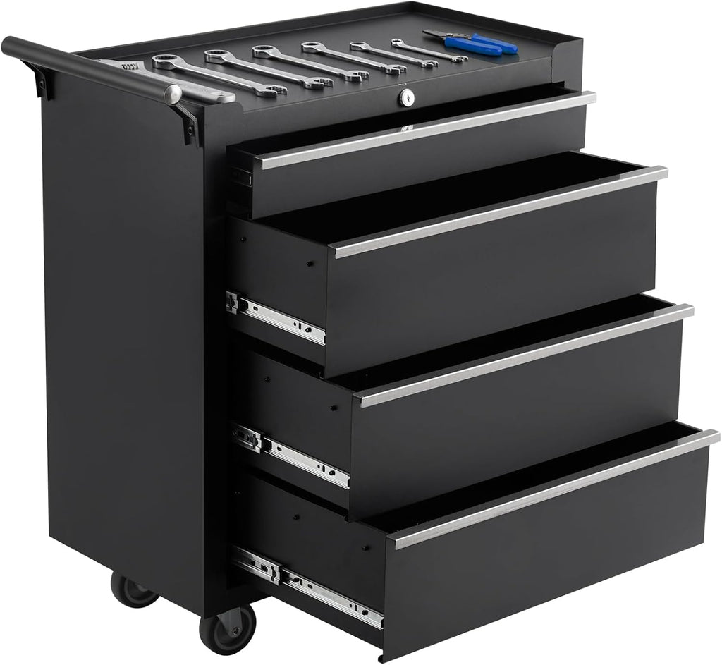 Heavy-Duty Rolling Tool Chest with 4 Lockable Drawers, Featuring a Sturdy Metal Cabinet and Smooth-Wheeling Mobility, Includes Protective Drawer Liners for Secure Storage