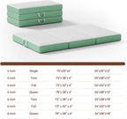 Memory Foam Trifold Mattress, Full Portable Floor Bed 6 Inch, Foldable Mat with Washable Cover, Handle & Non-Slip Bottom, for RV, Travel, Camping, Yoga, 73"x52"x6", White Green
