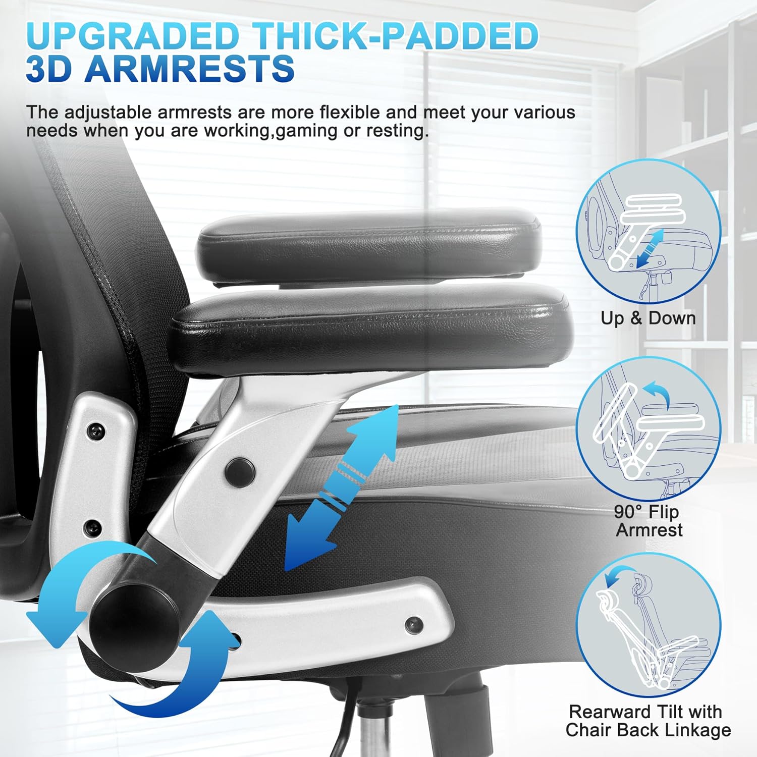 Super Big and Tall Office Chair 700lbs- Heavy Duty Executive Computer Chair with Rubber Wheels 3D Flip Arms, Ergonomic Mesh High Back Desk Chair, Extra Wide Seat Adjustable Lumbar Support & Headrest