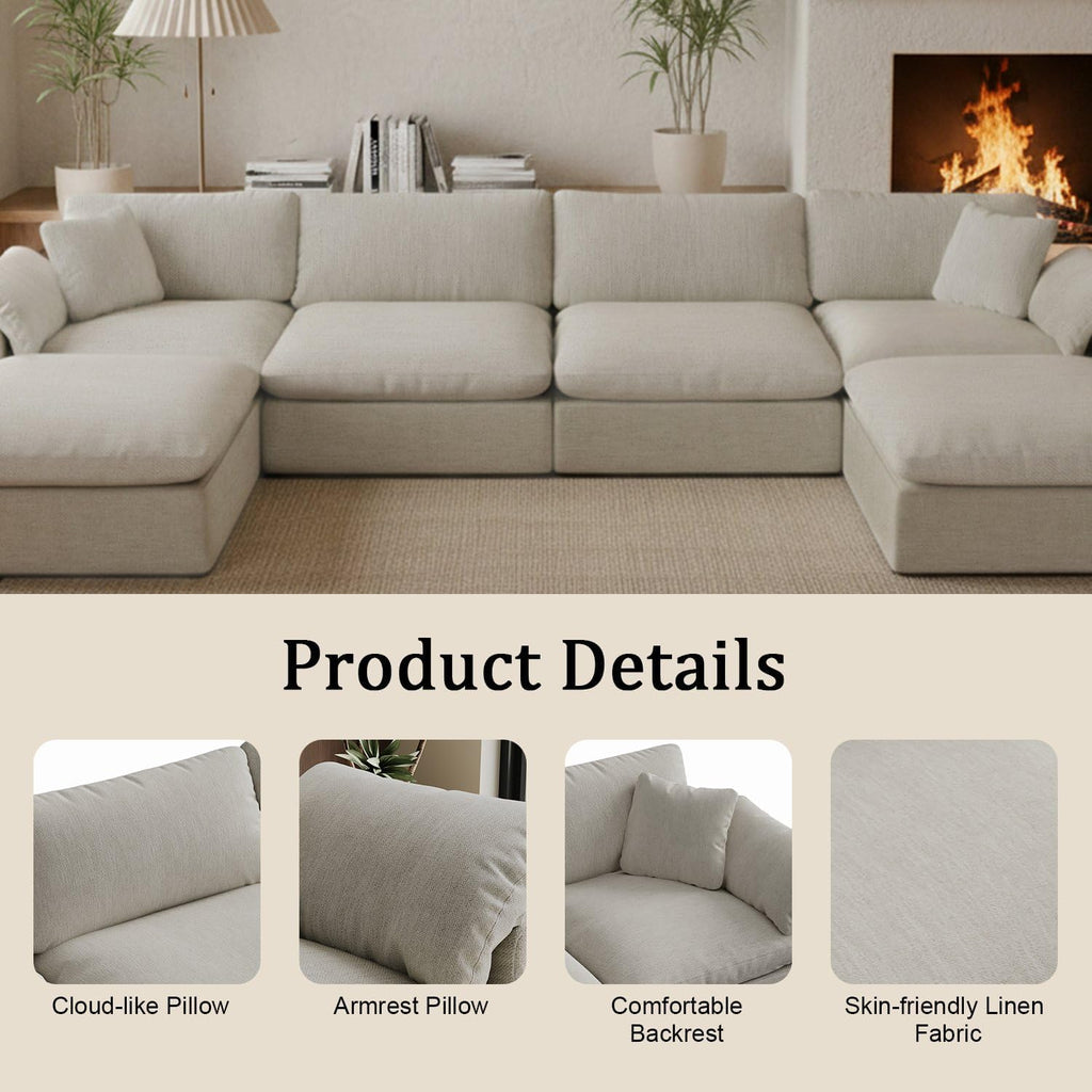 Modular Sectional Sofa Cloud Couch,78.6" Down Filled Comfy Cloud Modern Sofa,2 Seater with Light Beige Linen Couch Cushion Covers Removable Furniture for Living Room