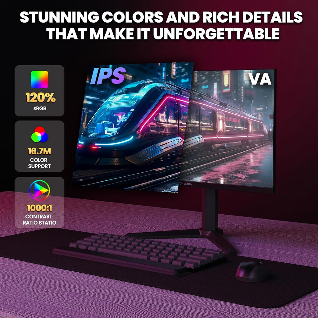 CRUA 27” 540Hz Gaming Monitor  IPS FHD(1920x1080P)  AMD FreeSync  120% sRGB  Height/Pivot/Rotating/Tilt Adjustable Vertical Monitor  HDMI 2.1 + DP 1.4  Wall Mount Install-Black