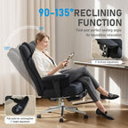 Big and Tall Office Chair, Ergonomic Leather Reclining Chair with Footrest, High-Back Comfy Executive Computer Desk Chairs with Lumbar Support, Wide Seat, 400LBS (Black)