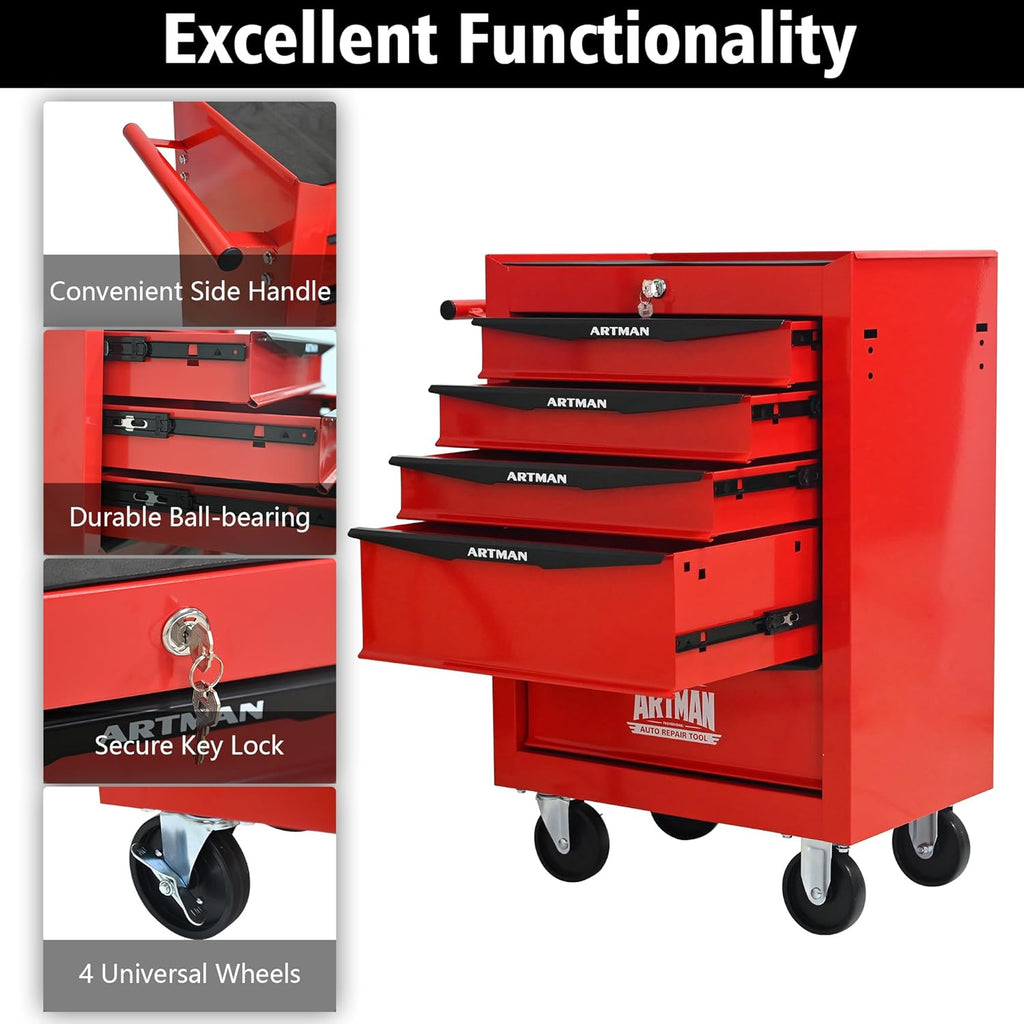 5 Drawers Rolling Tool Box on Wheels, Multifunctional Tool Cart, Drawers Rolling Trolley Organizer Tool Storage Chest for Warehouse,Garage,Workshop,Repair Shop (5 Drawers-30.5"H)