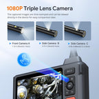 Triple Lens Endoscope Camera with Light with 50FT Semi-Rigid Cable, DEPSTECH 5" IPS Screen Sewer Inspection Camera, 1080P Industrial Borescope, Split Screen, Waterproof Drain Pipe Tool, Carrying Case