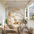 Nicesoul Outdoor Hanging Egg Chair Without Stand, Patio Wicker Swing Egg Basket Chairs with Padded Cushion, 350 Lbs Comfy Cozy Ceiling Tree Swinging Egg-Shaped Chair No Stand for Indoor Balcony, Beige