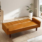 74" Futon Sofa Bed, Mid Century Modern Futon Couch, Small Sofa Cama, Loveseat, Small Couches for Living Room, Office(Faux Leather, Brown)