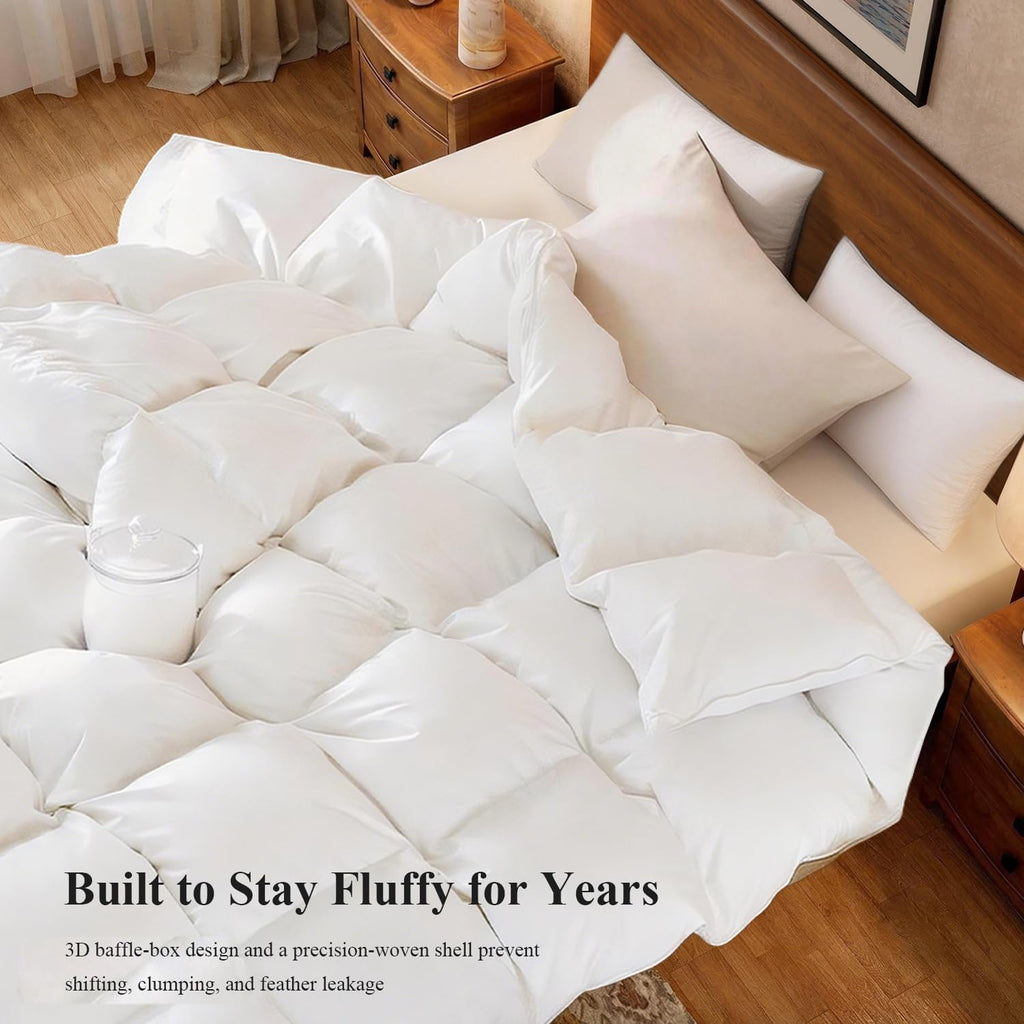 Globon Winter White Goose Down Comforter Queen Size,Down Duvet Insert,800 Fill Power,420 Thread Count Ultra Soft Noiseless Shell with Corner Tabs,White