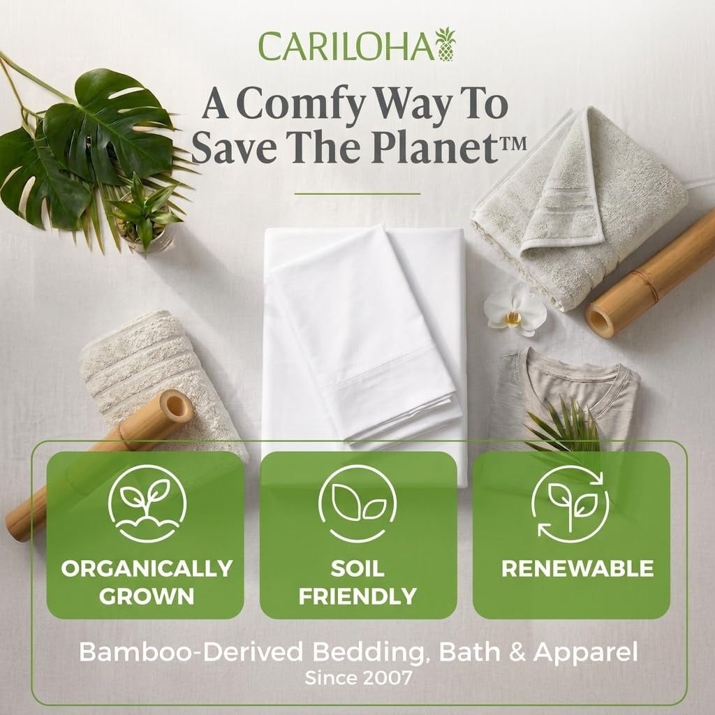 Cariloha 100% Organic Bamboo Viscose Sheets – 4-Piece King Sheet Set – 16 in Deep Pockets – Buttery Soft, Hypoallergenic, Cooling Sheets – Oeko-TEX Standard 100 – White