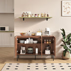 BVIUNTWO Buffet Cabinet, Modern Credenza Storage Cabinet with Adjustable Shelves and Metal Base, 47 Inch Wood Multifunctional Console Table for Kitchen, Living Room, Entryway, Brown