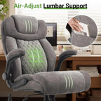 Office Chair, Big and Tall Executive Chairs with Lumbar Support for Back Pain, Breathable Fabric Desk Computer Chair with Adjustable Flip-up Armrests,Wide Cushion Swivel Home Office Chair Black,Grey