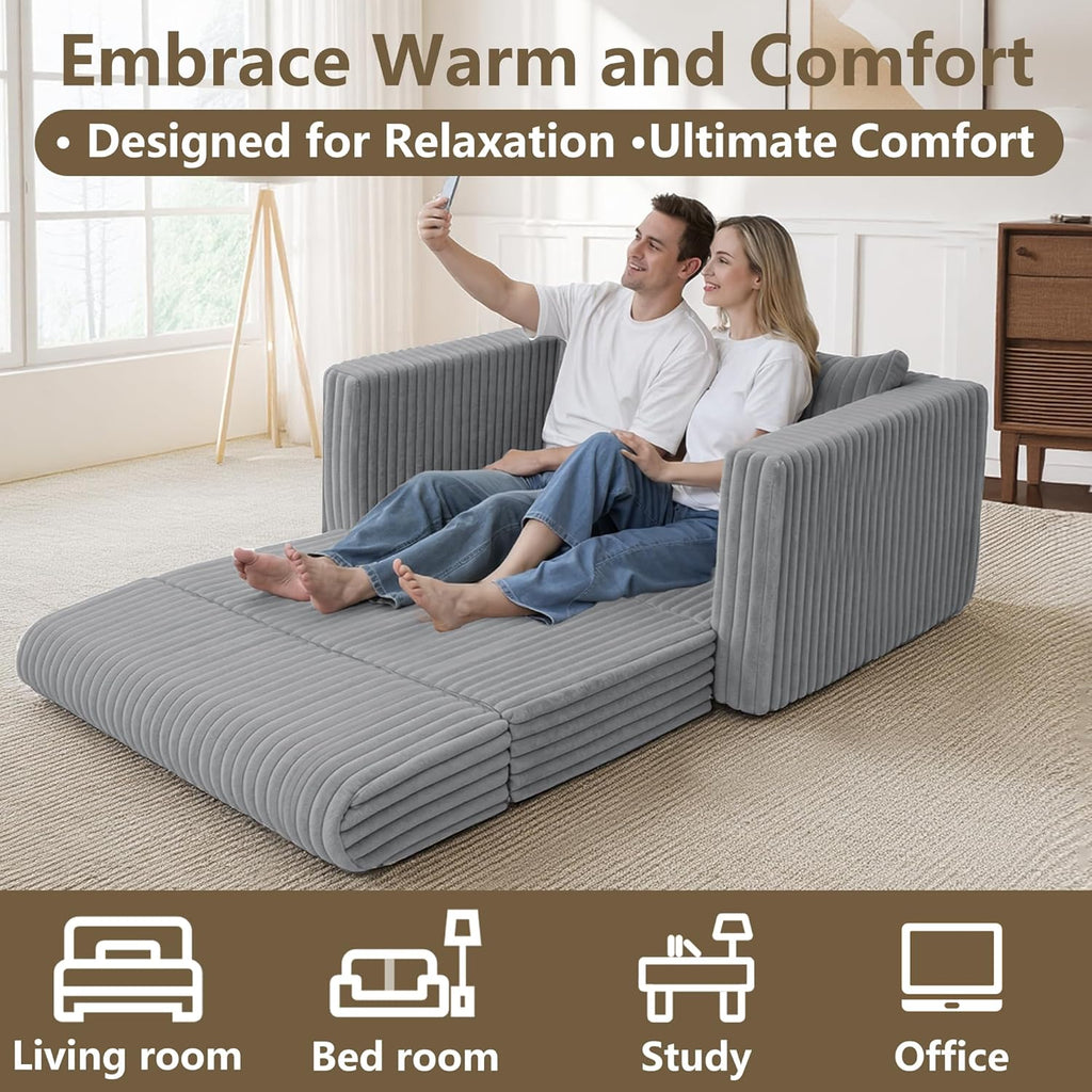 HABUTWAY Folding Sofa Bed, 2 in 1 Convertible Sleeper Chair with Pillow, Portable Fold Out Chair Bed with Armrest, Comfy Floor Couch, Lazy Sofa for Living Room Bedroom Dorm Home Office, Light Grey