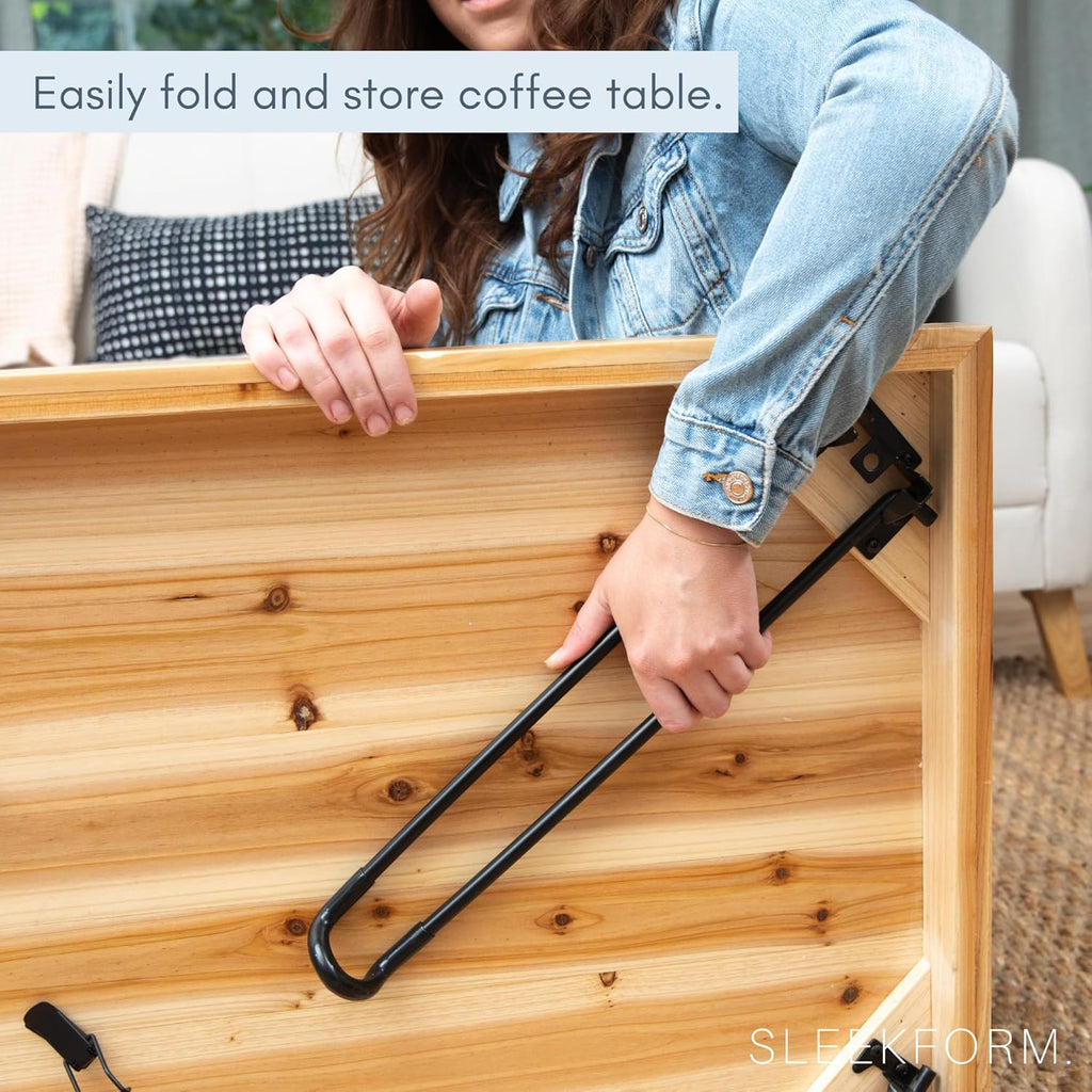 Sleekform Folding Wooden Coffee Table - Collapsible 20x40 Light Wood Mini Desk - Lightweight Foldable Coffee Table for Small Spaces - Fold Up Hairpin Legs - Birch Wood Finish