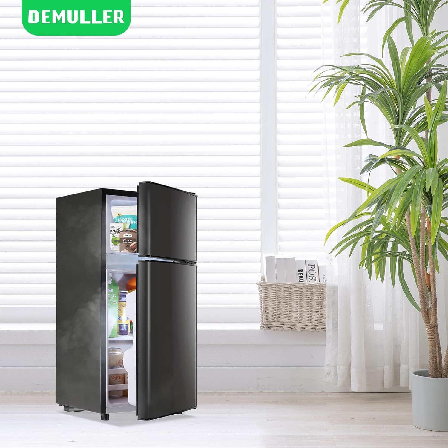 DEMULLER 2.4 Cu.ft Mini Fridge with Freezer Small Refrigerator with 7 Adjustable Temperature Control & Ajustable Feet, Compact Tiny Size Dorm Refrigerator Ideal for Kitchen Office Apt Dark Gray