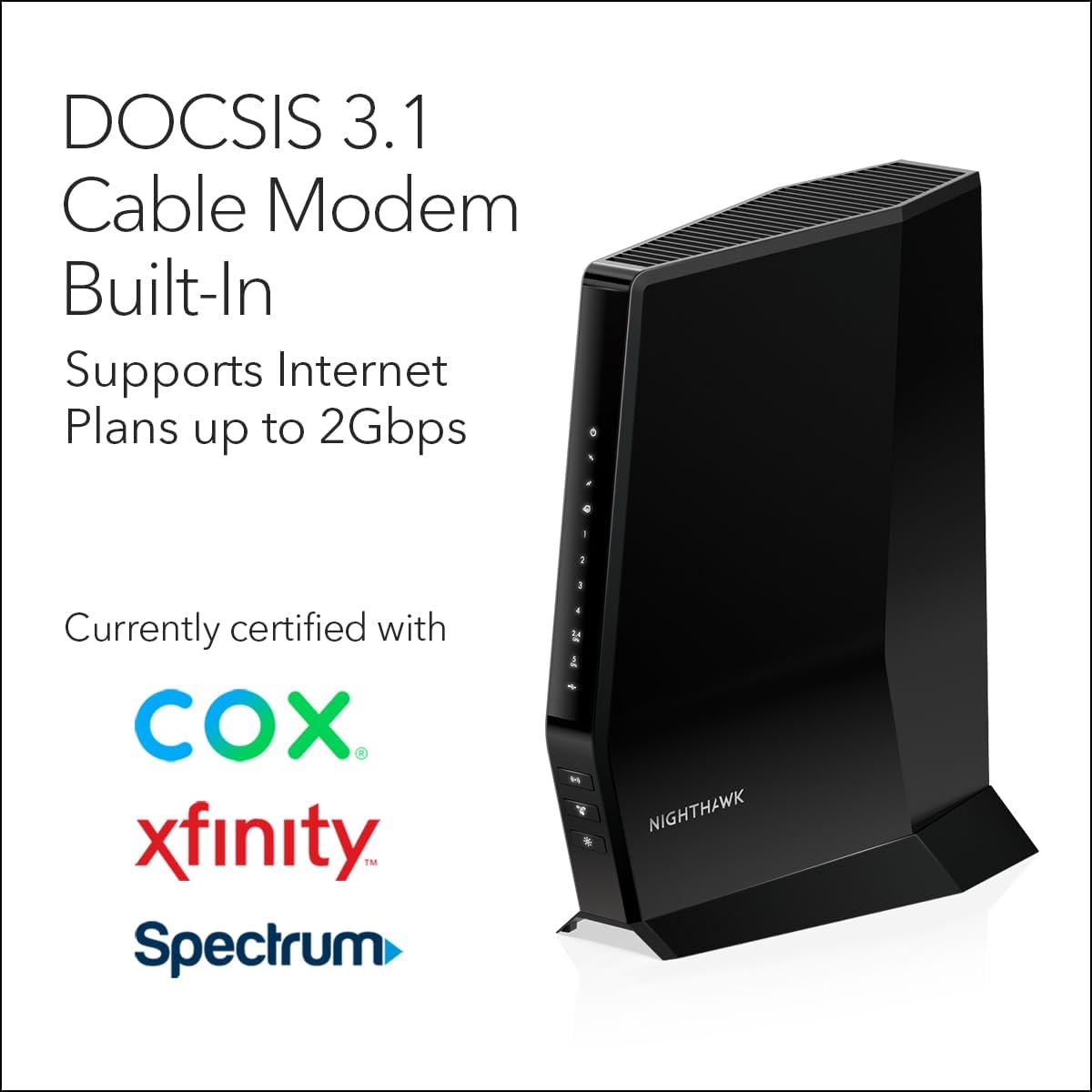 NETGEAR Nighthawk Modem Router Combo (CAX30) DOCSIS 3.1 Cable Modem and WiFi 6 Router - AX2700 2.7 Gbps - Compatible with Xfinity  Spectrum  Cox  and More - Gigabit Wireless Internet (Renewed)