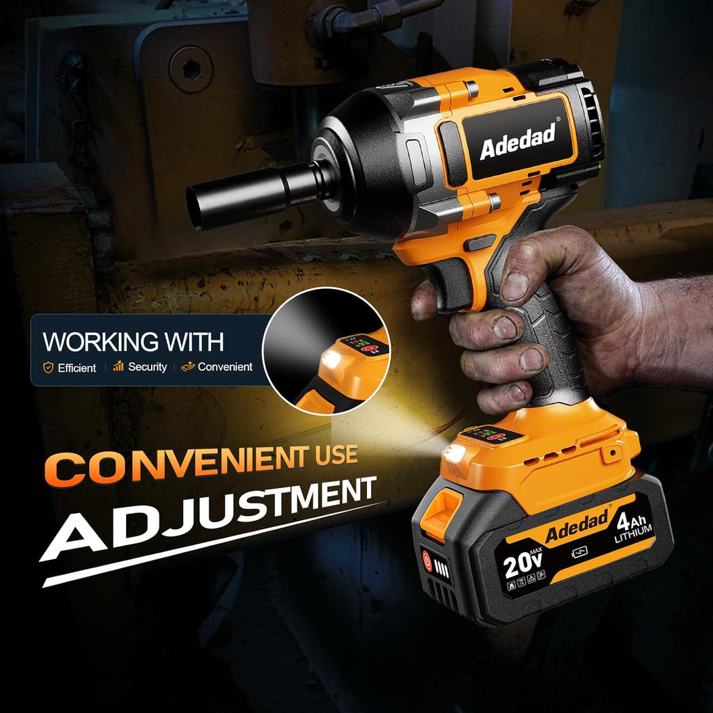 1000N.m Cordless Impact Wrench 1/2 inch,20V 740ft-lbs High Torque Impact Gun with 2 x 4.0 AH Batteries,Sockets and Case,Brushless Power Impact Driver for Automotive and Heavy Duty Use