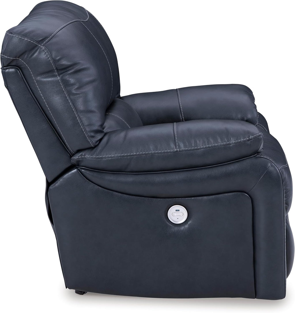 Signature Design By Ashley Leesworth Modern Power Rocker Recliner, USB Port, Gentle Rocking, Top Grain Leather and Matched Leather, 41" W x 41" D x 41" H, Blue