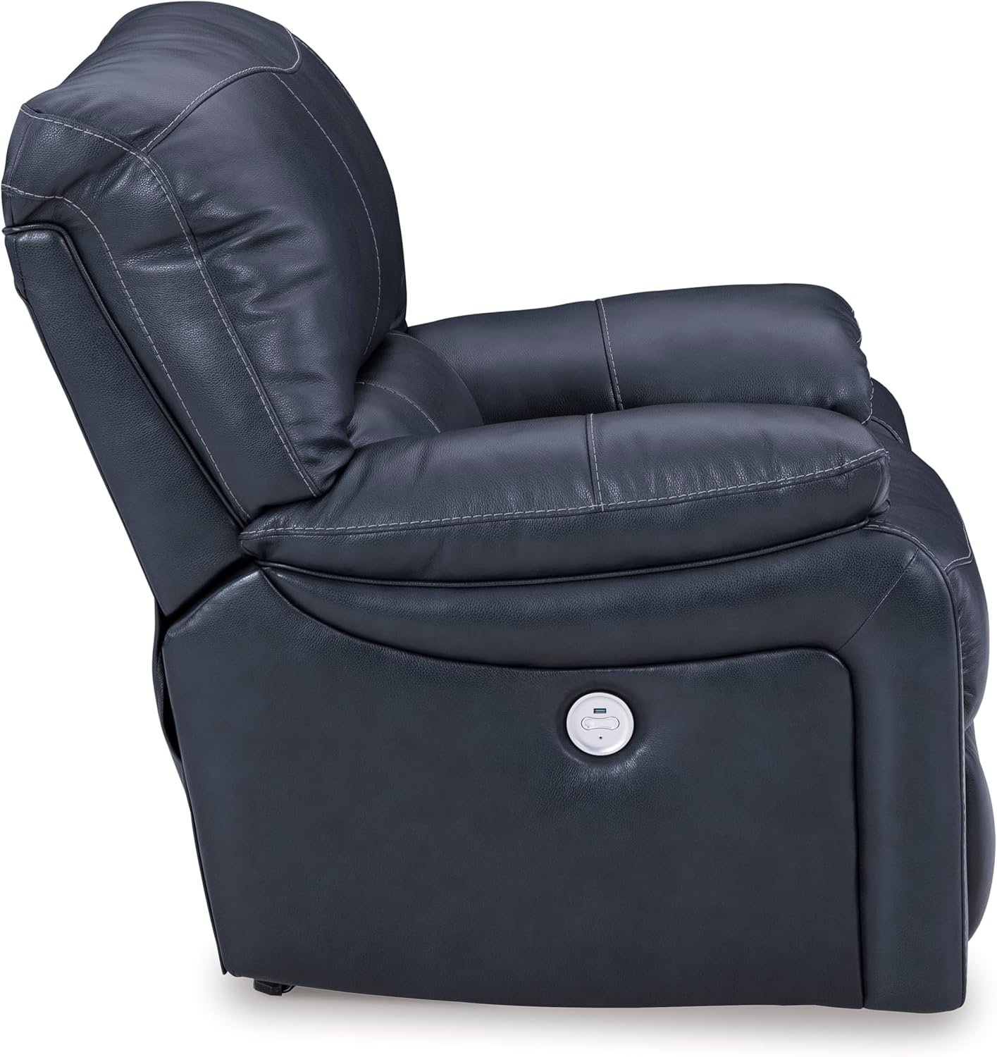 Signature Design By Ashley Leesworth Modern Power Rocker Recliner, USB Port, Gentle Rocking, Top Grain Leather and Matched Leather, 41" W x 41" D x 41" H, Blue