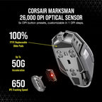 Corsair M65 RGB Ultra Wireless Tunable FPS Wireless Gaming Mouse - Sub-1ms Slipstream Wireless Technology, 26,000 DPI Optical Sensor, Up to 120 Hours of Battery Life, 8 Programmable Buttons - White