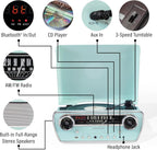 Crosley CR6047A-AB Powel 7-in-1 Bluetooth in/Out Vinyl Record Player with AM/FM Radio  CD Player  and Aux-in  Aqua Blue