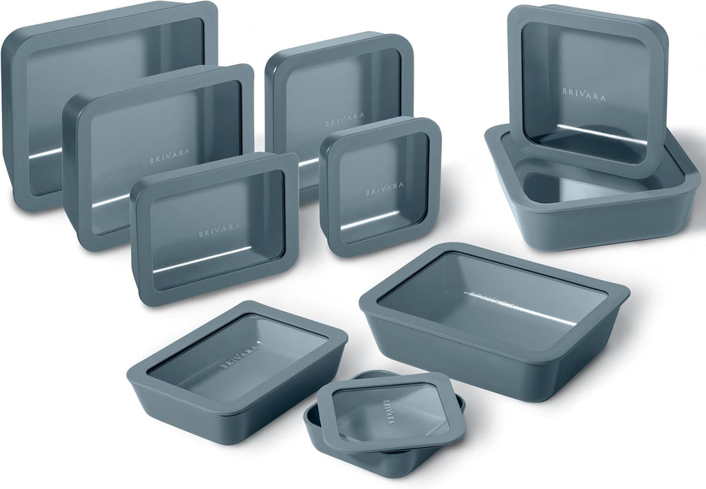 Ceramic Coated Glass Food Storage Containers | No PTFE, PFOA, PFAS, and BPA | Reusable Non Toxic Meal Prep Containers with Glass Lids | Easy To Store | 10 Piece Set Dusk