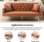Anwick 72" Modern PU Leather Sofa Bed Futon,Convertible Folding Sleeper Bed Couches with 3 Adjustable Backrests,Tufted Recliner Loveseat with Golden Chrome Legs for Small Living Room Office (Brown)