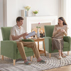 COLAMY Modern Upholstered Accent Chair Armchair with Pillow, Fabric Reading Living Room Side Chair,Single Sofa with Lounge Seat and Wood Legs, Green