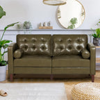 67" Premium Faux Leather 2-Seater Sofa with 2 Bolster Pillows and Tufted Backrest, Mid-Century Modern Loveseat Sofa, Luxury Couch for Living Room, Bedroom, Office, Olive Green