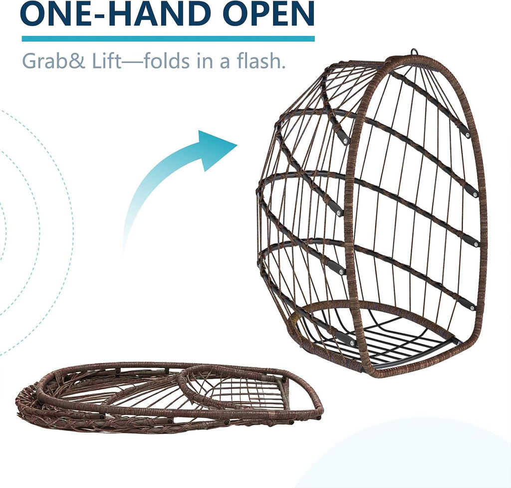 LEYCAY Hanging Egg Chair with Stand, Outdoor Indoor Swing Egg Chair with Cushion, Wicker Hammock for Patio, Bedroom 350 LBS Capacity-Brown