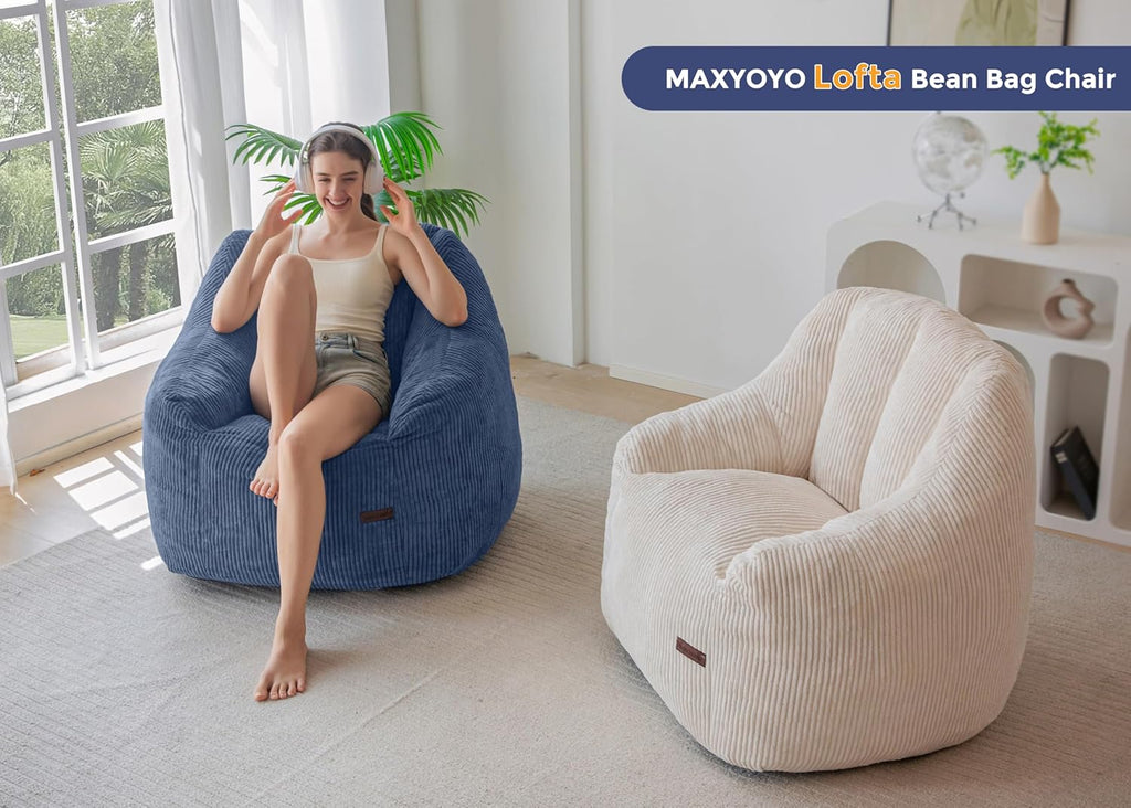 MAXYOYO Bean Bag Chair, Bean Bag Sofa with Filler, Cozy Living Room Chair for Adults and Kids, Stuffed Floor Sofa for Bedroom Dorm Reading, Dusty Blue