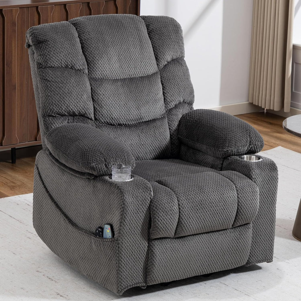 Power Lift Recliner Chair for Elderly, Velvet Recliner with Massage and Heat, Lazy Boy Power Recliner Lay Flat 160° Cup Holders for Living Room