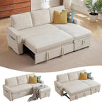 Sleeper Sofa, 79" Sectional Sofa Bed, 2 in 1 Pull Out Couch Bed with Storage Chaise and Side Pockets, L Shaped Sleeper Couch for Living Room, Beige