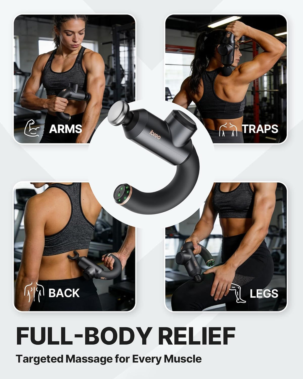 ibreo Surge Pro Deep Tissue Massage Gun with Heat, Percussion Muscle Massager for Pain Relief with 12mm Amplitude, 4 Speeds and 6 Massage Heads, Handheld Back and Neck Massager for Athletes Men Women