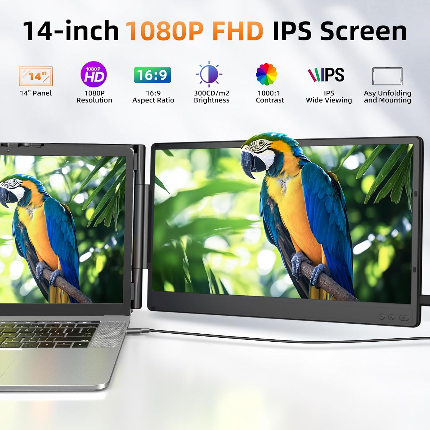 ZUMWALT Laptop Screen Extender  14" Triple Portable Monitor for Laptop  1080P FHD Screen Extender Monitors for 13"-16.5"  Monitor Extender for MacOS/Windows/Chrome (Built-in Speakers)