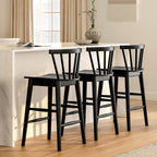 Wood Bar Stools Set of 3, 24" Barstool Farmhouse Counter Stools with Curved Back for Dining Room, Black