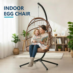 LEYCAY Hanging Egg Chair with Stand, Outdoor Indoor Swing Egg Chair with Cushion, Wicker Hammock for Patio, Bedroom 350 LBS Capacity-Brown