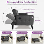 TYBOATLE 65“ Convertible Futon Sofa Bed w/ 2 USB, Upholstered Tufted Small Adjustable Folding Couch Loveseat, Modern Mid Century Sleeper Sofa for Living Room, Bedroom, Apartment, Office (Dark Grey)