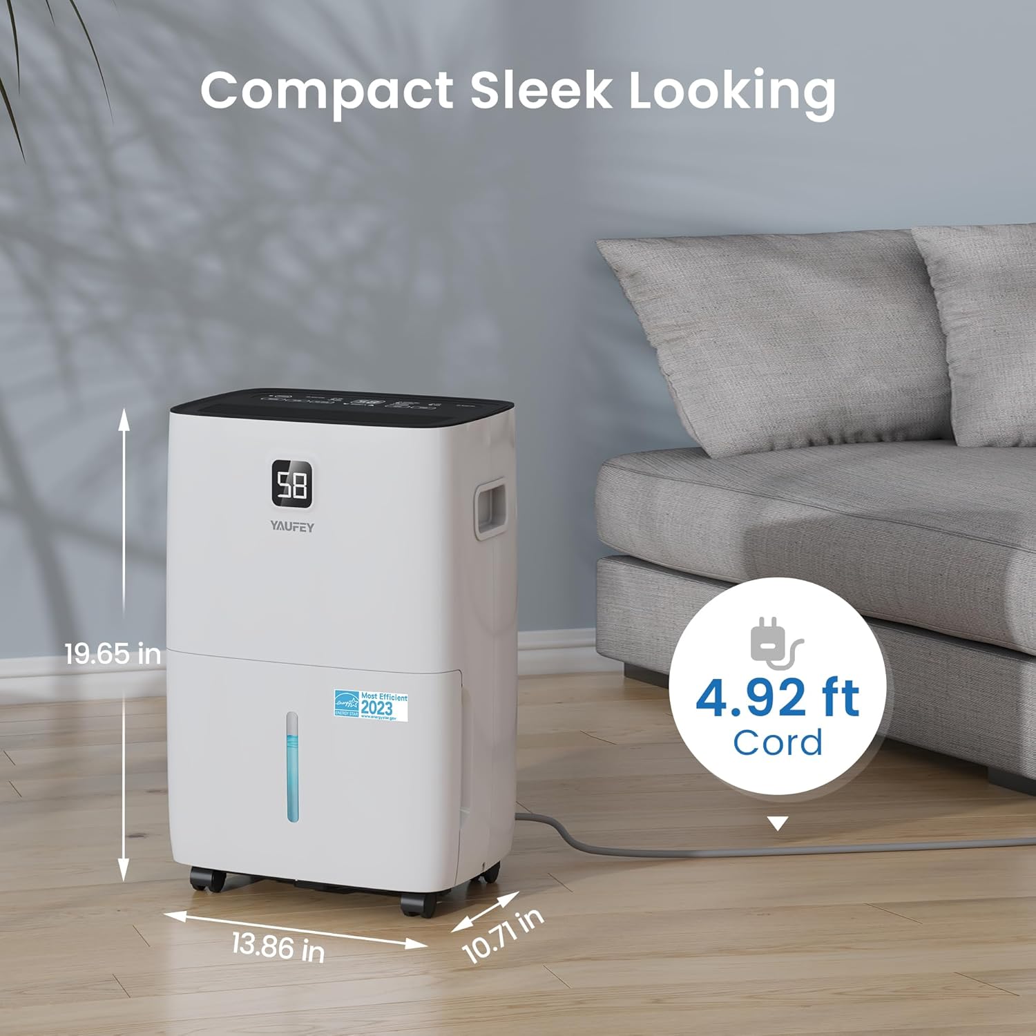 Yaufey 6000 Sq. Ft. Energy Star Certified Dehumidifier, Max 120 Pints Dehumidifier for Basement with Drain Hose, Smart Compressor with Intelligent Humidity Control, Dehumidifiers for Home Bedroom