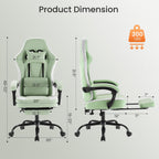 Sweetcrispy Computer Gaming Chair - High Back Ergonomic Desk Chair with Footrest and Lumbar Support, Height Adjustable with Linkage Armrests and Headrest, 360° Swivel Wheels, Fabric, Green