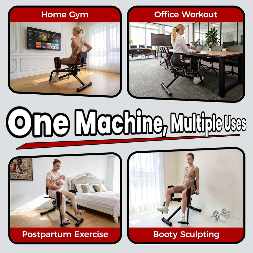 Hip Abductor Machine for Home Gym, 9 Levels Glute Workout Equipment, Booty Builder with 2 Resistance Bands, 2 in 1 Glute & Thigh Abductor Machine for Women & Men